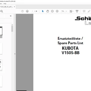 Schaffer Lader Kubota V1505-BB Parts Manual PDF