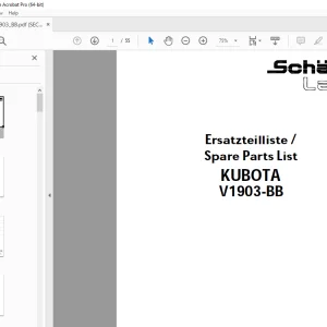 Schaffer Lader Kubota V1903-BB Parts Manual PDF
