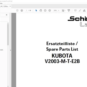 Schaffer Lader Kubota V2003-M-T-E2B Parts Manual PDF