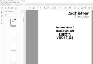 Schaffer Lader Kubota V2003-T-E2B Parts Manual PDF
