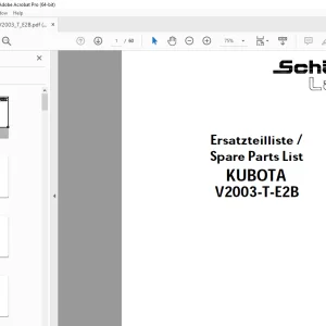 Schaffer Lader Kubota V2003-T-E2B Parts Manual PDF