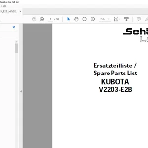 Schaffer Lader Kubota V2203-E2B Parts Manual PDF