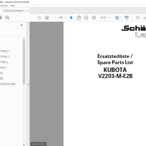 Schaffer Lader Kubota V2203-M-E2B Parts Manual PDF