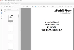 Schaffer Lader Kubota V2203-M-E2B-SHF-1 Parts Manual PDF