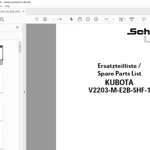 Schaffer Lader Kubota V2203-M-E2B-SHF-1 Parts Manual PDF