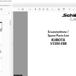 Schaffer Lader Kubota V3300-EBB Parts Manual PDF