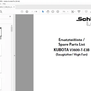 Schaffer Lader Kubota V3600-T-E3B Parts Manual PDF