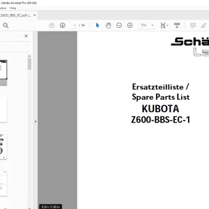 Schaffer Lader Kubota Z600-BBS-EC-1 Parts Manual PDF