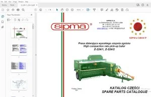 Sipma Z-224/1, Z-224/2 High compaction rate pick-up baler Parts Manual - PDF