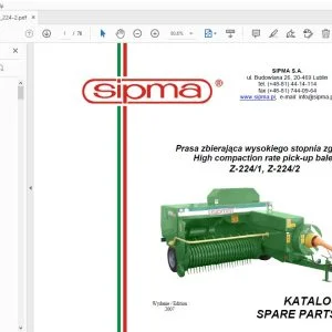 Sipma Z-224/1, Z-224/2 High compaction rate pick-up baler Parts Manual - PDF