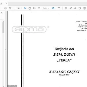 Sipma Z-274, Z-2741 TEKLA Owijarka bel KATALOG CZESCI - PDF DOWNLOAD