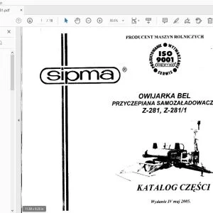 Sipma Z-281, Z-2811 OWIJARKA BEL PRZYCZEPIANA SAMOZALADOWACZA KATALOG CZESCI - PDF