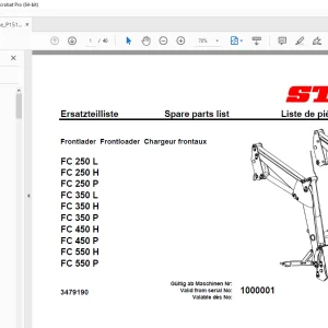 Stoll FC 250L FC 250H FC 250P FC 350L FC 350H FC 350P FC 450H FC 450P FC 550H FC 550P Frontloader Parts Manual PDF
