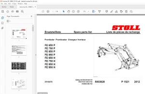 Stoll FE 650P FE 750P FE 850P FE 950P FE 650H FE 750H FE 850H FE 950H Frontloader Parts Manual PDF