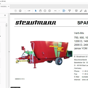 Strautmann Verti-Mix 750, 900, 1050, 1250, 1450, 1200D, 1400D, 1700D, 2000D, 2400D, 2800D Parts Manual PDF