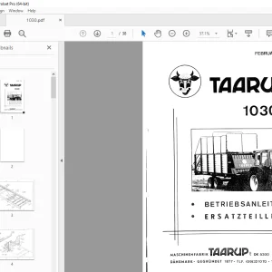 Taarup 1030 Loader wagon BETRIEBSANLEITUNG ERSATZTEILLISTE - PDF DOWNLOAD