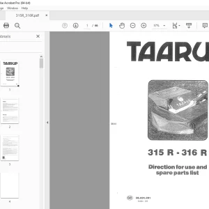Taarup 315R 316R Mower Parts Manual - PDF DOWNLOAD