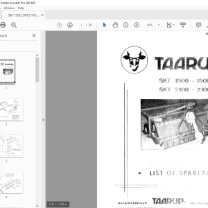 Taarup SKT 1500 - 1500B SKT 2100 - 2100B Forage Harvester Parts Manual PDF