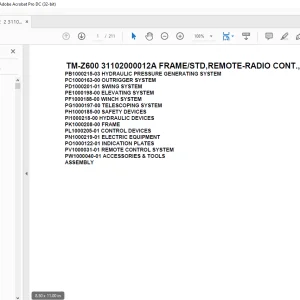 Tadano Crane TM-Z600 31102000012A FRAME/STD,REMOTE-RADIO CONT.,3 BOOM Parts Manual - PDF