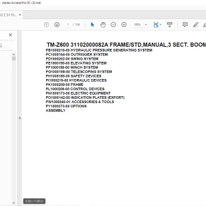 Tadano Crane TM-Z600 31102000082A FRAME/STD,MANUAL,3 SECT. BOOM Parts Manual - PDF DOWNLOAD