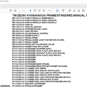 Tadano Crane TM-ZE260 41008404003A FRAMESTANDARD,MANUAL VALVE Parts Manual - PDF