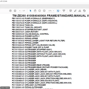 Tadano Crane TM-ZE260 41008404006A FRAME/STANDARD,MANUAL VALVE,WITH RJ Parts Manual -PDF