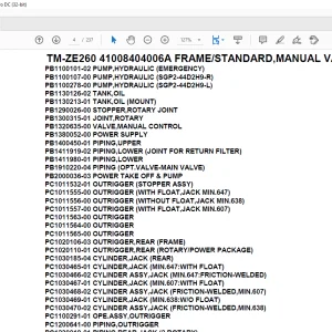 Tadano Crane TM-ZE260 41008404006A FRAME/STANDARD,MANUAL VALVE,WITH RJ Parts Manual - PDF