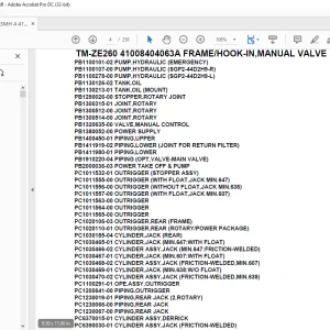Tadano Crane TM-ZE260 41008404063A FRAME/HOOK-IN,MANUAL VALVE Parts Manual - PDF