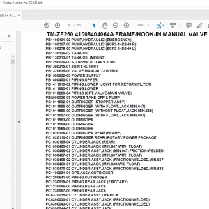 Tadano Crane TM-ZE260 41008404064A FRAME/HOOK-IN,MANUAL VALVE Parts Manual - PDF
