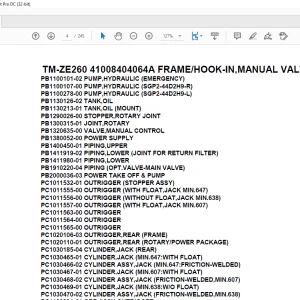 Tadano Crane TM-ZE260 41008404064A FRAME/HOOK-IN,MANUAL VALVE Parts Manual - PDF DOWNLOAD