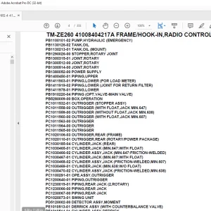 Tadano Crane TM-ZE260 41008404217A FRAMEHOOK-IN,RADIO CONTROL,Parts Manual - PDF