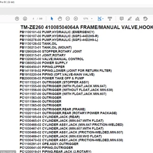Tadano Crane TM-ZE260 41008504064A FRAME/MANUAL VALVE,HOOK-IN Parts Manual - PDF DOWNLOAD