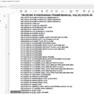 Tadano Crane TM-ZE260 41008504064A FRAME/MANUAL VALVE,HOOK-IN Parts Manual - PDF