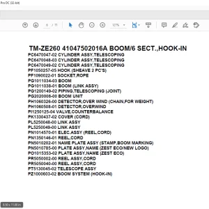 Tadano Crane TM-ZE260 41047502016A BOOM/6 SECT.,HOOK-IN Parts Manual - PDF DOWNLOAD