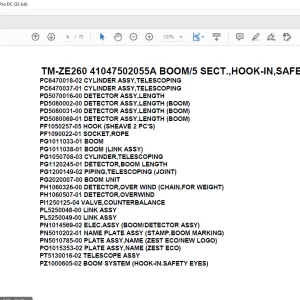 Tadano Crane TM-ZE260 41047502055A BOOM/5 SECT.,HOOK-IN,SAFETY EYES Parts Manual - PDF