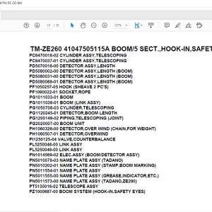 Tadano Crane TM-ZE260 41047505115A BOOM/5 SECT.,HOOK-IN,SAFETY EYES Parts Manual