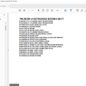 Tadano Crane TM-ZE290 41047502004A BOOM/4 SECT. Parts Manual - PDF DOWNLOAD