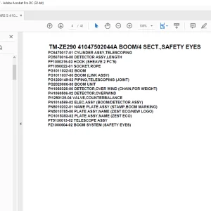 Tadano Crane TM-ZE290 41047502044A BOOM/4 SECT.,SAFETY EYES Parts Manual - PDF DOWNLOAD