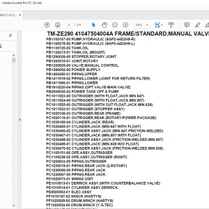 Tadano Crane TM-ZE290 41047504004A FRAME/STANDARD,MANUAL VALVE Parts Manual - PDF DOWNLOAD