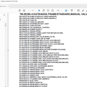 Tadano Crane TM-ZE290 41047504005A FRAME/STANDARD,MANUAL VALVE Parts Manual - PDF DOWNLOAD
