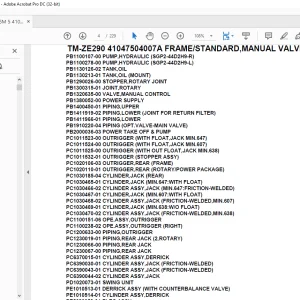 Tadano Crane TM-ZE290 41047504007A FRAME/STANDARD,MANUAL VALVE Parts Manual - PDF DOWNLOAD
