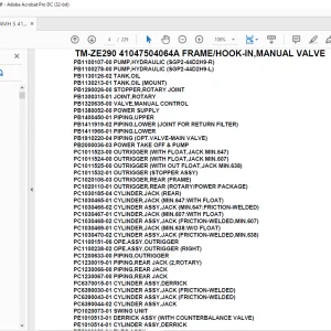 Tadano Crane TM-ZE290 41047504064A FRAME/HOOK-IN,MANUAL VALVE Parts Manual - PDF DOWNLOAD