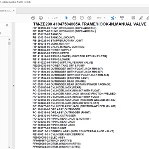 Tadano Crane TM-ZE290 41047504067A FRAMEHOOK-IN,MANUAL VALVE Parts Manual  - PDF