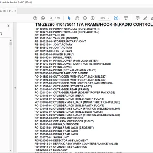 Tadano Crane TM-ZE290 41047504117A FRAME/HOOK-IN,RADIO CONTROL,SAFETY EYE Parts Manual - PDF