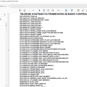 Tadano Crane TM-ZE290 41047504217A FRAME/HOOK-IN,RADIO CONTROL,SAFETY EYE Parts Manual - PDF