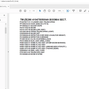 Tadano Crane TM-ZE290 41047505004A BOOM/4 SECT. Parts Manual  - PDF DOWNLOAD
