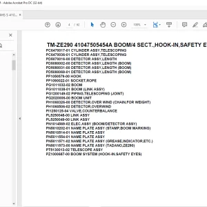 Tadano Crane TM-ZE290 41047505454A BOOM/4 SECT.,HOOK-IN,SAFETY EYES Parts Manual - PDF DOWNLOAD