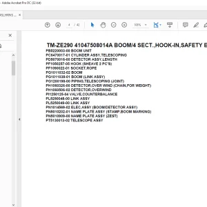 Tadano Crane TM-ZE290 41047508014A BOOM/4 SECT.,HOOK-IN,SAFETY EYES Parts Manual - PDF DOWNLOAD