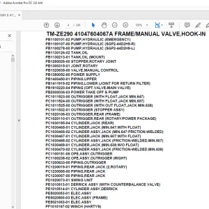 Tadano Crane TM-ZE290 41047604067A FRAME/MANUAL VALVE,HOOK-IN Parts Manual - PDF DOWNLOAD