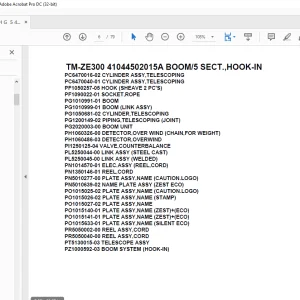 Tadano Crane TM-ZE300 41044502015A BOOM/5 SECT.,HOOK-IN Parts Manual - PDF